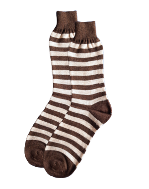 Men pure wool socks Stripe design Brown